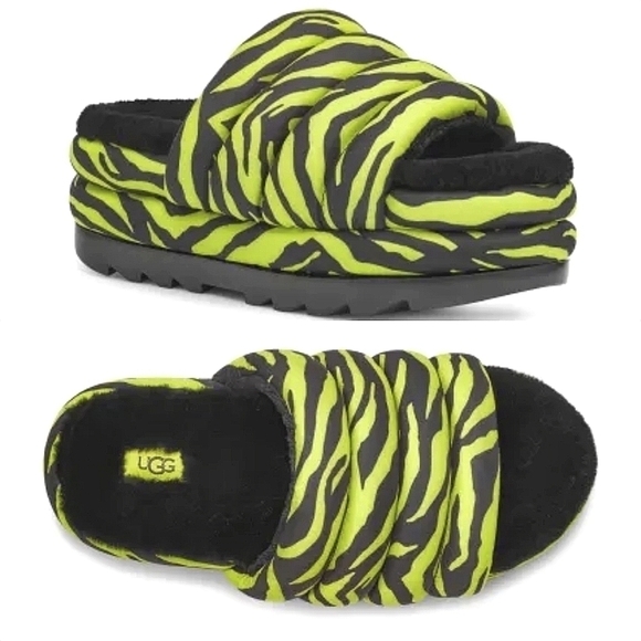 UGG Shoes - UGG Maxi Slides Tiger Print Key Lime Black Women's 5